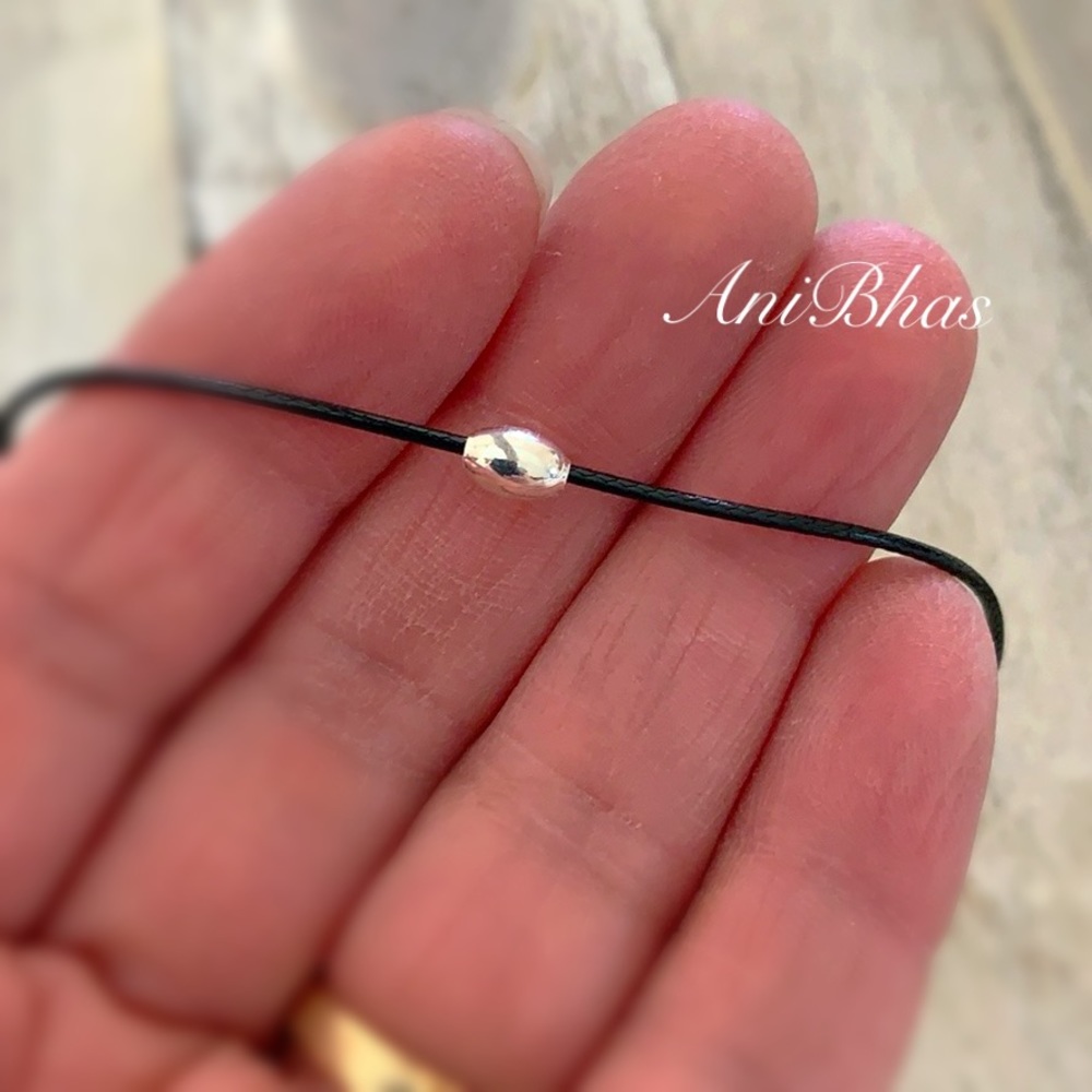 Silver Plated Small Oval Men’s Wax Cord Bracelet